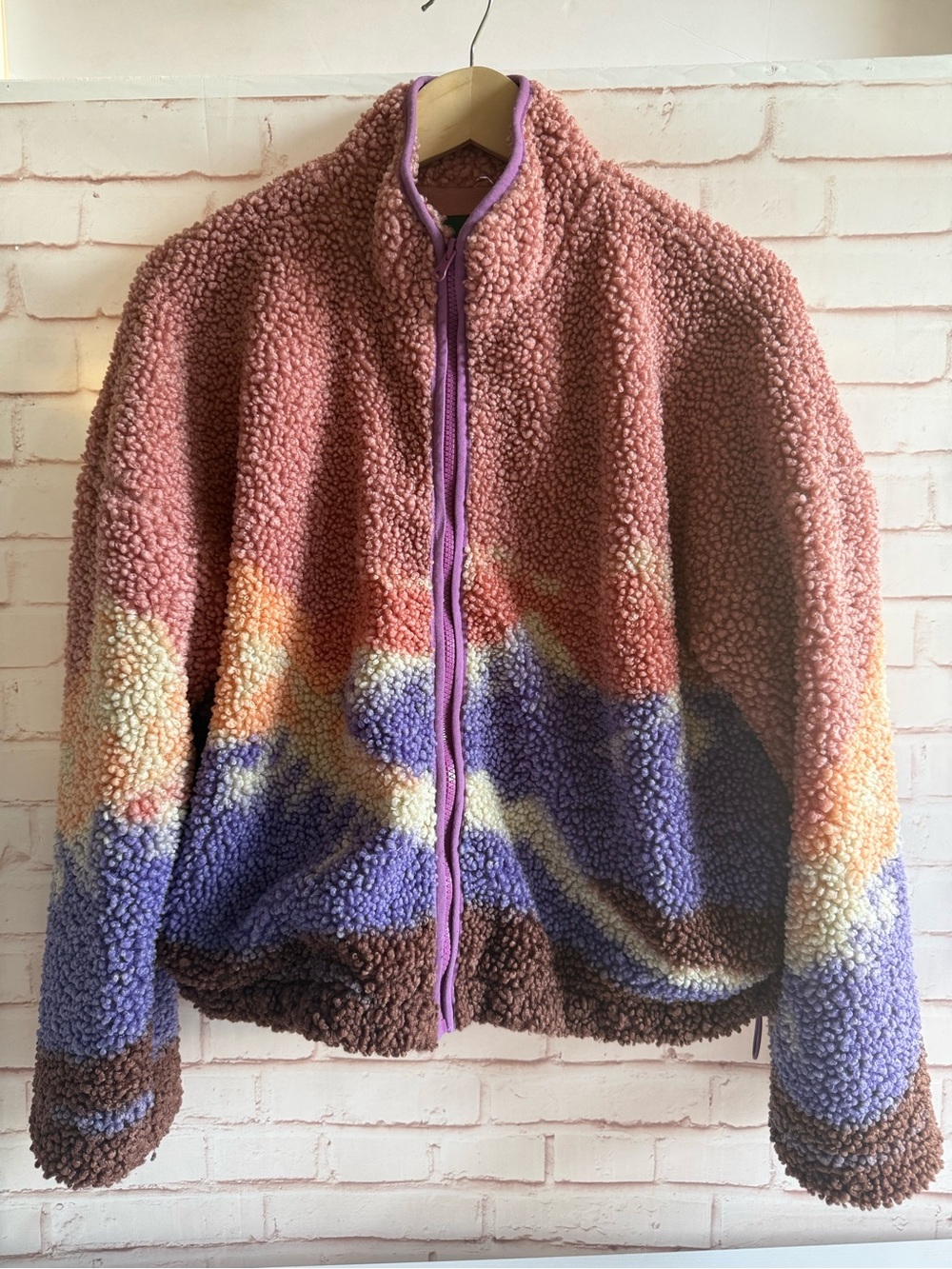 wild fable Multicolor Mountains Sherpa Zip Jacket in Pink, Purple & Brown